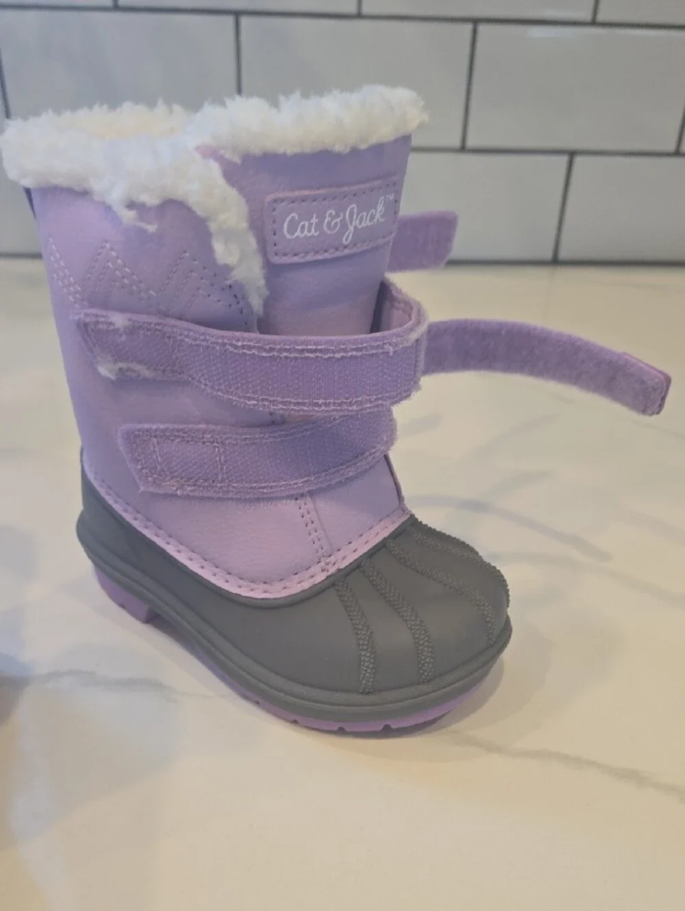 Cat & Jack Lilac and Gray Kids Snow Boots with Faux-Fur Cuff